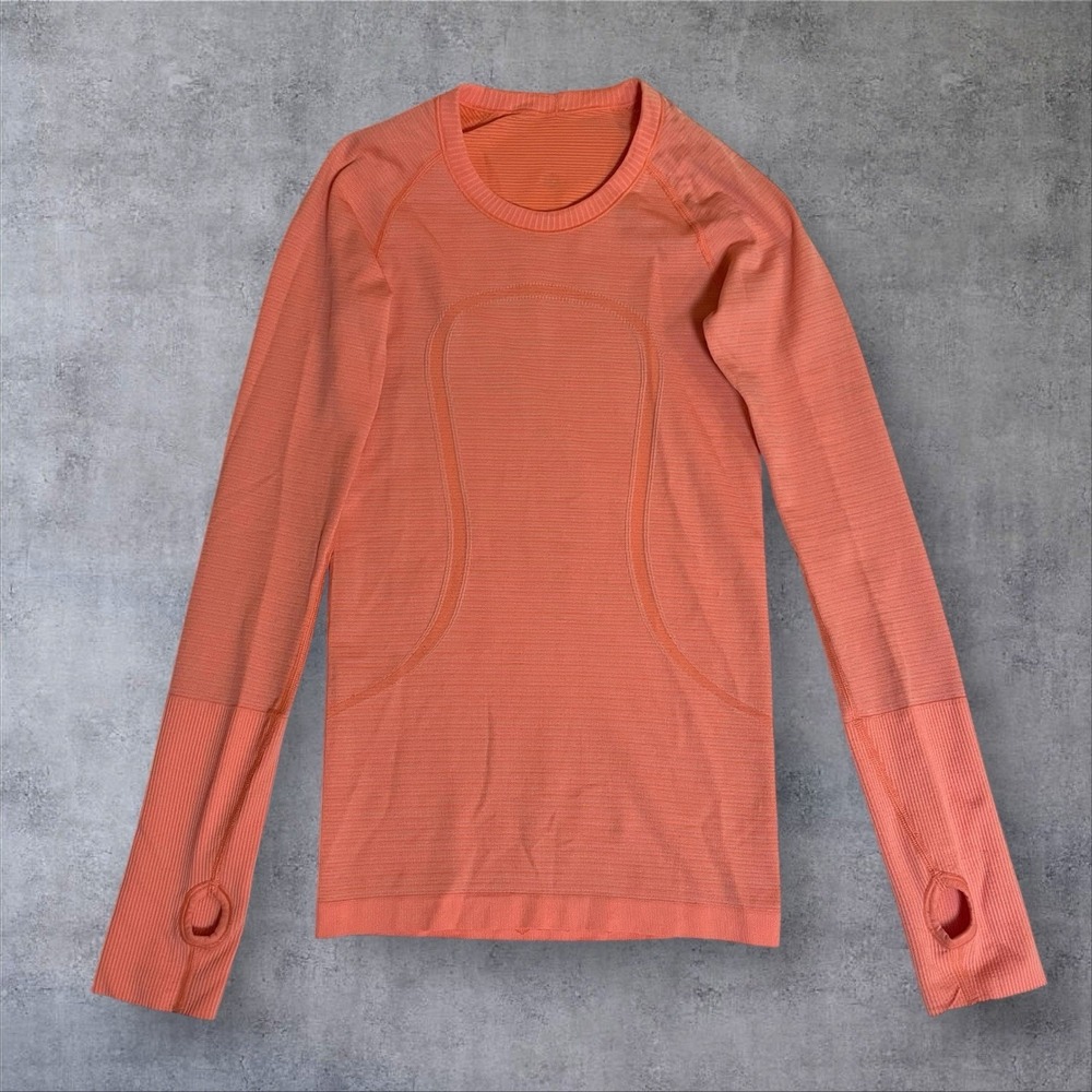 Lululemon Swiftly Tech Long Sleeve Top Womens 2 Orange Coral Gym Yoga Athleisure